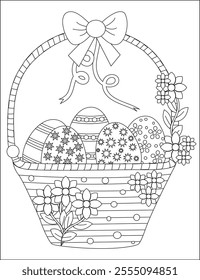 Easter eggs with Basket Coloring book page
