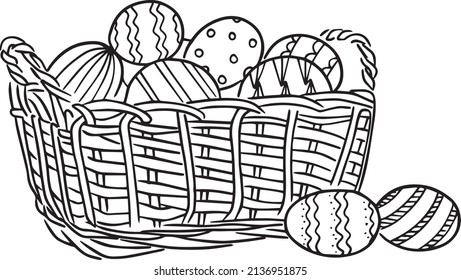 Easter eggs basket doodle. Happy easter