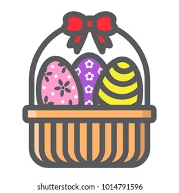 Easter Eggs In Basket filled outline icon, easter and holiday, decor sign vector graphics, a colorful line pattern on a white background, eps 10.