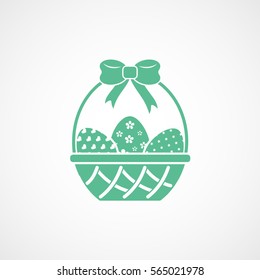 Easter Eggs In Basket Green Flat Icon On White Background