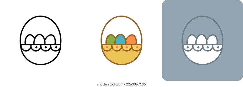 Easter Eggs in Basket Icon Set features a collection of icons showcasing colorful Easter eggs displayed in a basket