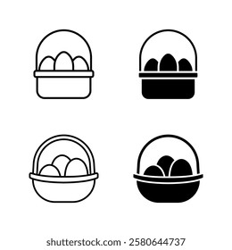 Easter eggs in basket icon set color editable