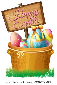 Easter eggs in basket illustration