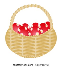 Easter eggs in a basket isolated on white background. Vector illustration.