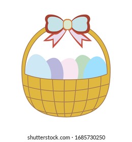 Easter eggs basket isolated on a white background. Happy easter day. Vector EPS 10