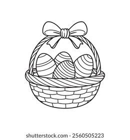 Easter eggs in basket line art vector