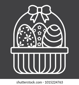 Huevos de Pascua en icono de la línea de cesta, Semana Santa y vacaciones, decoración signo gráficos vectoriales, un patrón lineal en un fondo negro, eps 10.