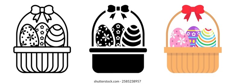 Easter Eggs In Basket line icon collection, easter and holiday, decor icon set vector graphics, a linear pattern on a white background, eps 10.