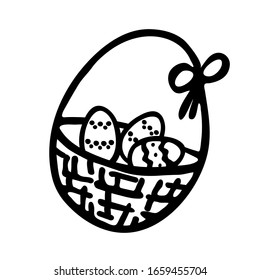 Easter eggs in a basket. Marker hand drawn illustration. Cute doodle element for digital and print.