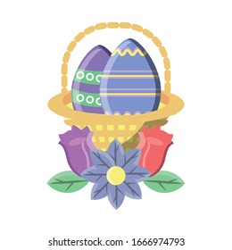 Easter eggs in basket on white background vector illustration design