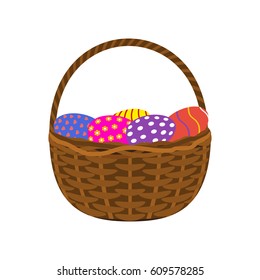 Easter eggs in a basket on a white background
