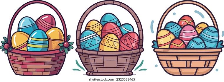 Easter eggs in a basket portfolio illustration