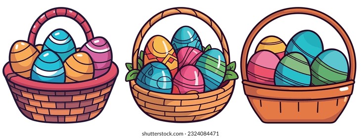 Huevos de Pascua en una ilustración de una cartera de cestas
