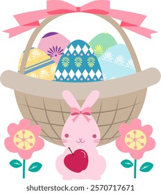 Easter eggs in the basket and rabbit.