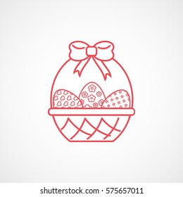 Easter Eggs In Basket Red Line Icon On White Background