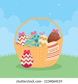 easter eggs in basket scene card