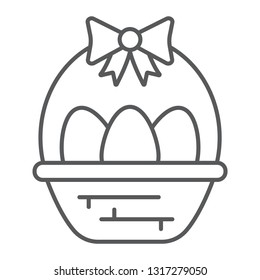 Easter eggs in basket thin line icon, decoration and easter, easter hamper sign, vector graphics, a linear pattern on a white background, eps 10.