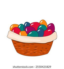 Huevos de Pascua en la cesta Ilustración festiva del día de fiesta del Vector aislado en el cartel blanco de la tarjeta 