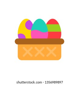 Easter eggs basket vector illustration, Easter flat design icon
