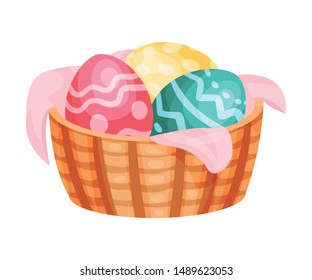 Easter eggs in a basket. Vector illustration on a white background.