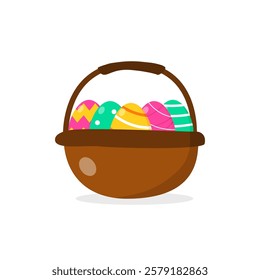 Easter eggs in a basket. Vector illustration