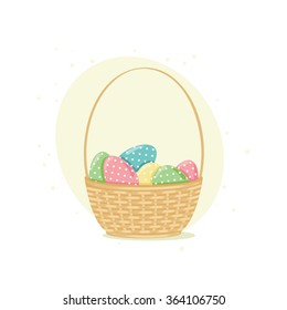 Easter eggs in a basket. Vector illustration. Can be used in web design, printed on fabric/paper, as a background, or as an element in a composition, or as easter gift card.