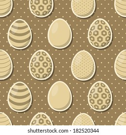 Easter eggs beige and brown seamless pattern