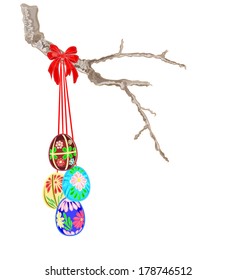 Easter eggs and a birch twig vector illustration 