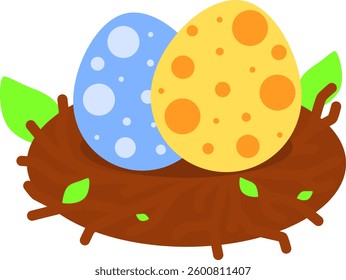 Easter Eggs in a Bird Nest - Soft Colorful Cartoon Illustration Vector