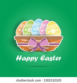 Easter eggs in bird nest vector eps10 illustration. Paper cut illustrations