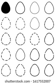 Easter eggs black silhouette. Unique linear pattern with curls. Vector illustration.