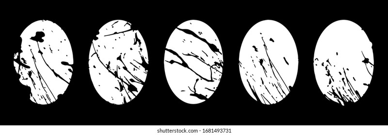 Easter eggs black, white with abstract splash ornament for your design. Liquid spatter on oval silhouette. Horisontal format. Aesthetic spray on holiday eggs. The tradition of painting eggs for Easter