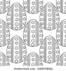Easter eggs. Black and white seamless pattern for coloring books, pages. Vector