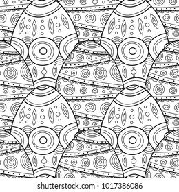 Easter eggs. Black and white seamless pattern for coloring books, pages. Vector
