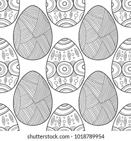 Easter eggs. Black and white seamless pattern for coloring books, pages. Vector