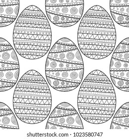 Easter eggs. Black and white seamless pattern for coloring books, pages. Vector