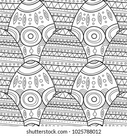 Easter eggs. Black and white seamless pattern for coloring books, pages. Vector