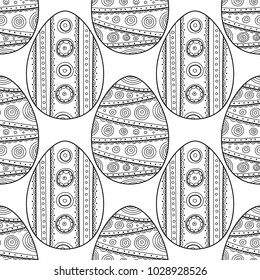 Easter eggs. Black and white seamless pattern for coloring books, pages. Vector