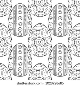 Easter eggs. Black and white seamless pattern for coloring books, pages. Vector