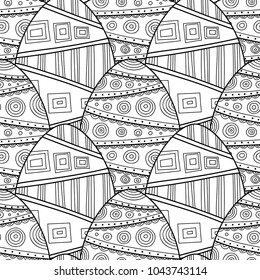 Easter eggs. Black and white seamless pattern for coloring books, pages. Vector