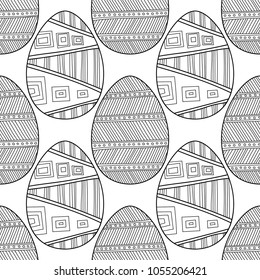 Easter eggs. Black and white seamless pattern for coloring books, pages. Vector