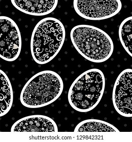 Easter eggs black and white seamless pattern