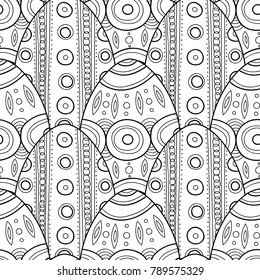 Easter eggs. Black and white seamless pattern for coloring books, pages. Vector