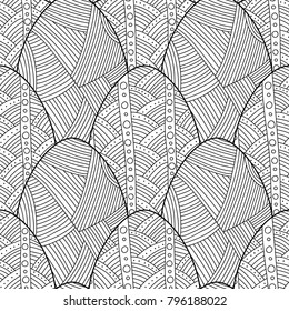 Easter eggs. Black and white seamless pattern for coloring books, pages. Vector