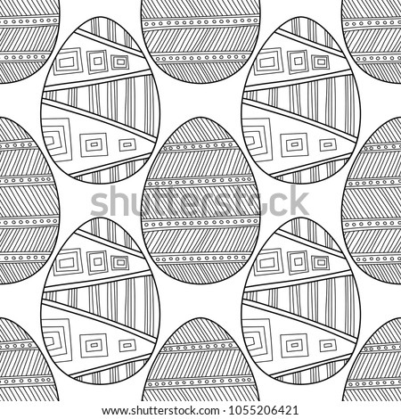 Easter eggs. Black and white seamless pattern for coloring books, pages. Vector