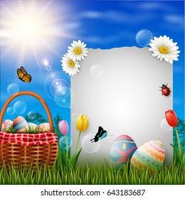 Easter eggs with blank sign 