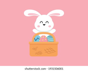Easter Eggs Blue Bunny Basket Floral