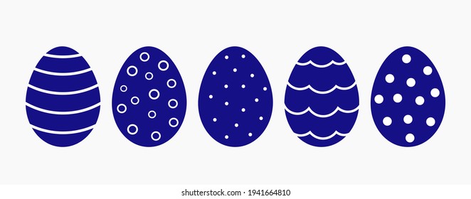 Easter eggs blue collection. Decorated Easter eggs vector illustration.