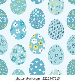 Easter eggs blue seamless pattern. Vector background