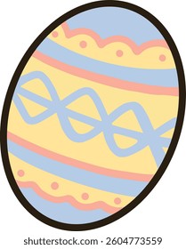 Easter eggs with blue, yellow and pink patterns